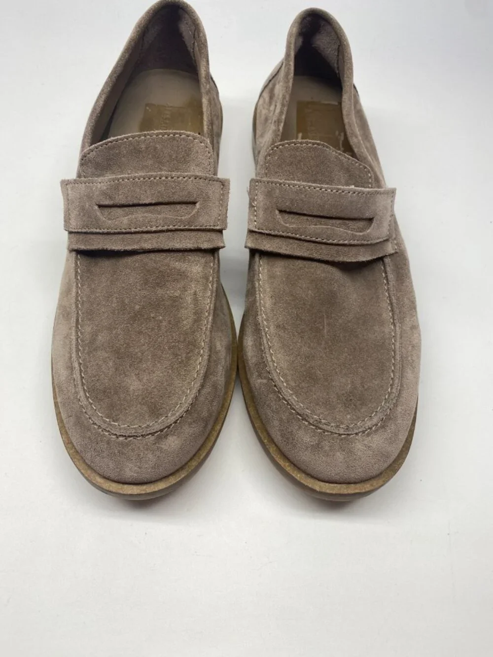 ALL SAINTS Mens Sam Taupe Suede Penny Loafer Sz 9